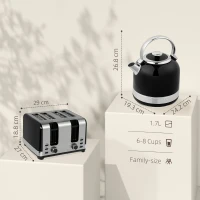 HOMCOM Polished Stainless Steel Kettle and Toaster Set - Black(m-3)