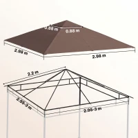 Outsunny Tetto di Ricambio per Gazebo 3x3 m da Giardino, Telo Gazebo Resistente all'Acqua in Poliestere 180g/㎡ con 8 Fori di Drenaggio e Prese d'Aria, Solo Copertura, 298x298 cm, Caffè(m-3)