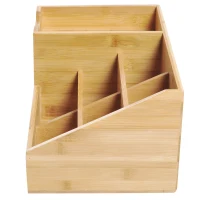 HOMCOM Organizador de Escritorio de Bambú Organizador de Mesa con 2 Cajones 6 Compartimentos y Estante para Oficina Hogar 33x20,5x15,5 cm Natural(m-8)