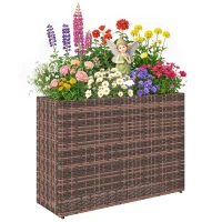 Outsunny Hochbeet mit verstellbaren Füßen, Rattan Blumenkasten mit herausnehmbarem Einsatz für Terrasse und Balkon, Braun(m-12)