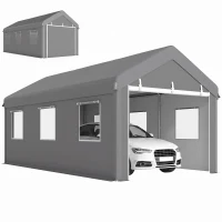 Outsunny Tente garage carport 6L x 2,95l x 2,78H m acier galvanisé PE haute densité 160 g/m²  2 portes enroulables et 6 fenêtres(m-11)