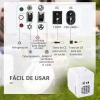HOMCOM Mini Frigorífico 4L Nevera Eléctrica Pequeña 230V/12V con Función Frío y Calor 1 Puerta Reversible 2 Estantes y 2 Luces LED Silencioso 35dB para Camping Coche Casa 25,8x20,5x26,3 cm Blanco(m-7)