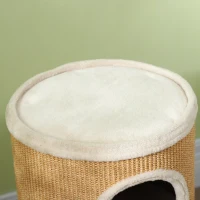 PawHut Kattenkrabton met Veel Ruimte, Pluche Overtrek, Sisal-Oppervlak, Φ35 x 60H cm, Bruin-Beige, 10 kg(m-7)