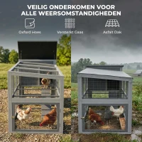 PawHut Kippenhok kippenverblijf voor 3-4 kippen met ren nestkast asfaltdak Oxford-afdekking uittrekbare lade 264x82x89cm grijs(m-5)