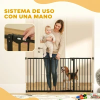 PawHut Barrera de Seguridad Extensible con Cierre Automático y Sistema de Doble Bloqueo Metal 74-147,5x76,2 cm Negro(m-6)