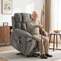 HOMCOM Relaxsessel Fernsehsessel mit Aufstehhilfe, Massage & Wärme, Seniorensessel mit breiter, tiefer Sitzfläche, USB-Anschluss(m-2)