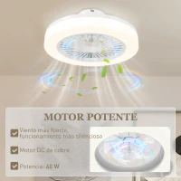 HOMCOM Ventilador de Techo con Luz LED Regulable Motor DC Silencioso Control Remoto y Temporizador 2/4 Horas Ø46x16 cm Blanco(m-6)
