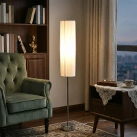 HOMCOM Lámpara de Pie Moderna para Dormitorio Estudio Salón (2 E27 Bombilla) Interruptor de y Bajo Consumo con Base de Acero Inoxidable 120 cm Blanco(m-2)