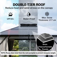 Outsunny 3 x 3(m) Hardtop Gazebo Canopy with UPF30+ Double Polycarbonate Roof, Aluminium Frame Garden Gazebo Permanent Pavilion with Mosquito Netting and Curtains for Patio, Deck, Grey(m-4)