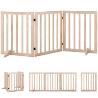 PawHut Wooden Dog Gate, 3-Panel Freestanding Pet Gates Indoor with 2 Support Feet and 360° Flexible Hinges, Natural(m-1)