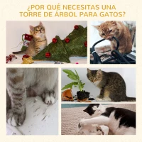 PawHut Rascador Árbol para Gatos Grande 60x50x181 cm con Poste de Arañar Múltiples Plataformas Escaleras Cuevas Juguetes Centro de Actividades Beige(m-7)