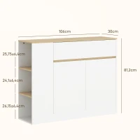HOMCOM Dressoir, groot kastvak, 3 opbergvakken, lade, 106 x 30 x 81,2cm, Wit/Hout(m-3)