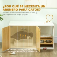PawHut Mueble Arenero para Gatos 3 en 1 con Puertas Cojín Tazones y Estera para Rascar 95x48x50,5 cm Blanco y Roble(m-6)