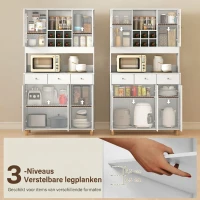 HOMCOM 180 cm keukenkast, 2 glazen deuren, 3 lades, 4 verstelbare planken, eetkamerkast, spaanplaat, Wit(m-6)