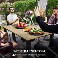 Outsunny Mesa de Jardín Rectangular de Acero 150x90x73 cm para 6 Personas con Orificio para Sombrilla Diseño con Lamas Marrón(m-4)