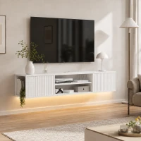 HOMCOM Mobile TV Sospeso, Mobile Porta TV Fino a 65" con Ripiano Regolabile, Luci LED RGB, Prese di Corrente, Bianco(m-8)