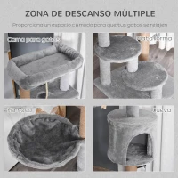 PawHut Árbol Rascador para Gatos Altura 120 cm Torre de Gatos con Plataformas Cueva Hamaca Postes de Yute 48x48x120 cm Gris(m-4)