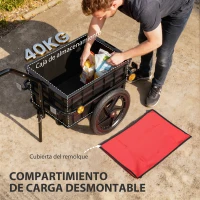 HOMCOM Remolque de Bicicleta 40 kg Cubierta de Tela Oxford con Reflectores y Marco de Acero 144x59x80 cm Rojo y Negro(m-6)