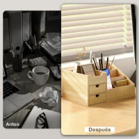 HOMCOM Organizador de Escritorio de Bambú Organizador de Mesa con 2 Cajones 6 Compartimentos y Estante para Oficina Hogar 33x20,5x15,5 cm Natural(m-4)