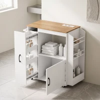 HOMCOM Carrello da Cucina con Presa di Corrente, Portaspezie e Armadietto, 80x40x88 cm, Bianco(m-9)