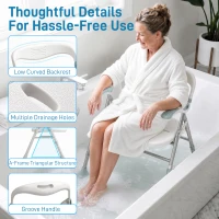 HOMCOM Foldable Shower Chair with Flip-Up Armrests, Shower Stool with Adjustable Height, Tool-Free Assembly, 136 kg(m-7)