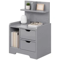 HOMCOM Bedside Table, Small Bedside Cabinet with 2 Drawers and Storage Shelves, Modern Nightstand for Bedroom, Grey(m-15)