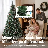 HOMCOM Árbol de Navidad Artificial Nevado 180 cm con 840 Ramas Bayas Rojas Piñas Base de Acero Plegable Montaje Rápido Verde(m-6)