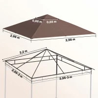 Outsunny Toile de rechange pour pavillon tonnelle tente toit de remplacement gazebo de jardin tissu polyester haute densité 180 g/m² anti-UV 3 x 3 m café(m-3)