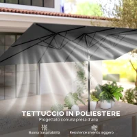 Outsunny Ombrellone Doppio Inclinabile e Regolabile con Cordicella, in Poliestere e Metallo, 150x295x170-214 cm, Grigio(m-7)