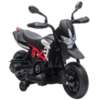 AIYAPLAY 6V Kids Electric Motorbike with Training Wheels, Headlight, Music, Horn for 80-110 cm Height, 18 Months-4 Years, Black(m-1)