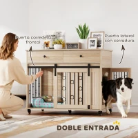 PawHut Jaula para Perros Medianos y Grandes Mesa Auxiliar Moderna con 2 Cajones 2 Puertas y Cierre 100x56x81 cm Roble(m-7)
