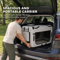 PawHut Pet Carrier Bag, Soft-Sided Dog Carrier with Security Buckle Strap, Washable Cushion and Folded Bowl, Light Grey(m-4)