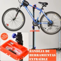 HOMCOM Soporte de reparación Portátil Caballete de Bicicleta para Hogar Altura Ajustable 110-180 cm con 4 Patas Bandeja de Herramientas Hasta 25 kg 84x84x180 Negro(m-6)