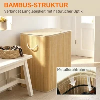 HOMCOM Pfandflaschen Sammelbehälter mit Deckel 150L, Bambus Pfandflaschen Organizer mit Zwei Tasche für Küche(m-5)