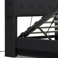 HOMCOM 4ft6 Double Bed Frame with Headboard, Platform Bed Frame with Hydraulic Storage, LED Lights and Charging Station, Black(m-13)
