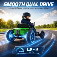 AIYAPLAY 12V Electric Go Kart for Kids with Dual Motors, Adjustable Seat, Soft Start, LED Lights, EVA Wheels, for Age 3-6, Green(m-6)