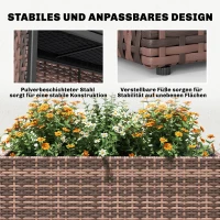 Outsunny Hochbeet mit verstellbaren Füßen, Rattan Blumenkasten mit herausnehmbarem Einsatz für Terrasse und Balkon, Braun(m-6)