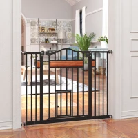 PawHut Barrera para Perros con Altura Ajustable Cierre Automático y Sistema de Doble Bloqueo para Puertas 93x76,2 cm Negro(m-2)