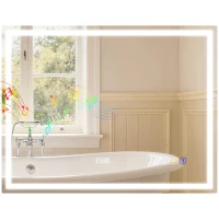 HOMCOM Miroir salle de bain LED bluetooth 90 x 70 cm interrupteur tactile lumière réglable 3 couleurs anti-buée mémoire argent(m-19)