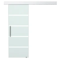 HOMCOM Puerta Corredera de Cristal 77,5x205 cm Puerta Corrediza Deslizante con Riel de Cristal de Seguridad Translúcido(m-11)