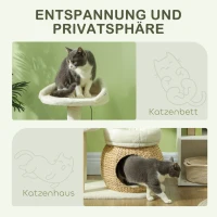 PawHut Kratzbaum mit Katzenhöhle, Spielball und Plattform, Schilfrohr/Sisal, bis 10 kg, 60 x 40 x 79 cm, Cremeweiß(m-5)