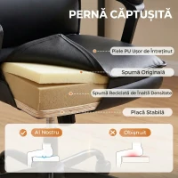 HOMCOM Scaun de Birou Rotativ din Piele PU, Funcție Legănare, Spătar Înalt, Reglabil pe Înălțime, Suportă 120 kg, Negru(m-5)