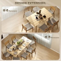 HOMCOM Masă extensibilă pentru 6-8 persoane, 140-180 x 80 cm, culoare lemn(m-4)