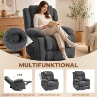 HOMCOM Relaxsessel mit Vibrationsmassage und Wärme, manuell verstellbarer Drehsessel mit Schaukelfunktion und Taschenfederkern, Grau(m-6)