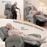HOMCOM Power-lift relaxfauteuil met vibratiemassage en warmte, USB-aansluiting, zijvakken en afstandsbedieningen, lichtgrijs(m-4)