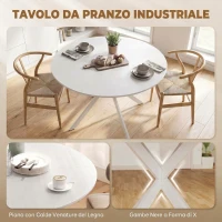 HOMCOM Tavolo da Pranzo Rotondo Stile Industriale con Gambe a Croce in Acciaio, Ø120x75 cm, Bianco(m-4)