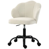 HOMCOM Chaise Bureau en Velours, Chaise Coiffeuse avec Dossier en Pétale, Hauteur Réglable, Fonction Bascule, Crème(m-18)