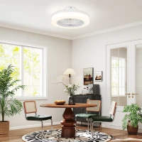 HOMCOM Ventilador de Techo con Luz LED Regulable Motor DC Silencioso Control Remoto y Temporizador 2/4 Horas Ø46x16 cm Blanco(m-10)