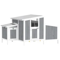 PawHut Hühnerstall Holz Hühnerhaus mit abschließbarer Tür Nistkasten wasserdichtem PET-Dach für 3-4 Hühner, 145x90x92 cm Grau(m-1)