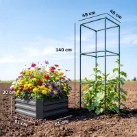 Outsunny Hoogbed met klimrek Plantenbak met klimsteun, open bodem, weerbestendig, 61 cm x 61 cm x 140 cm, Donkergrijs(m-3)